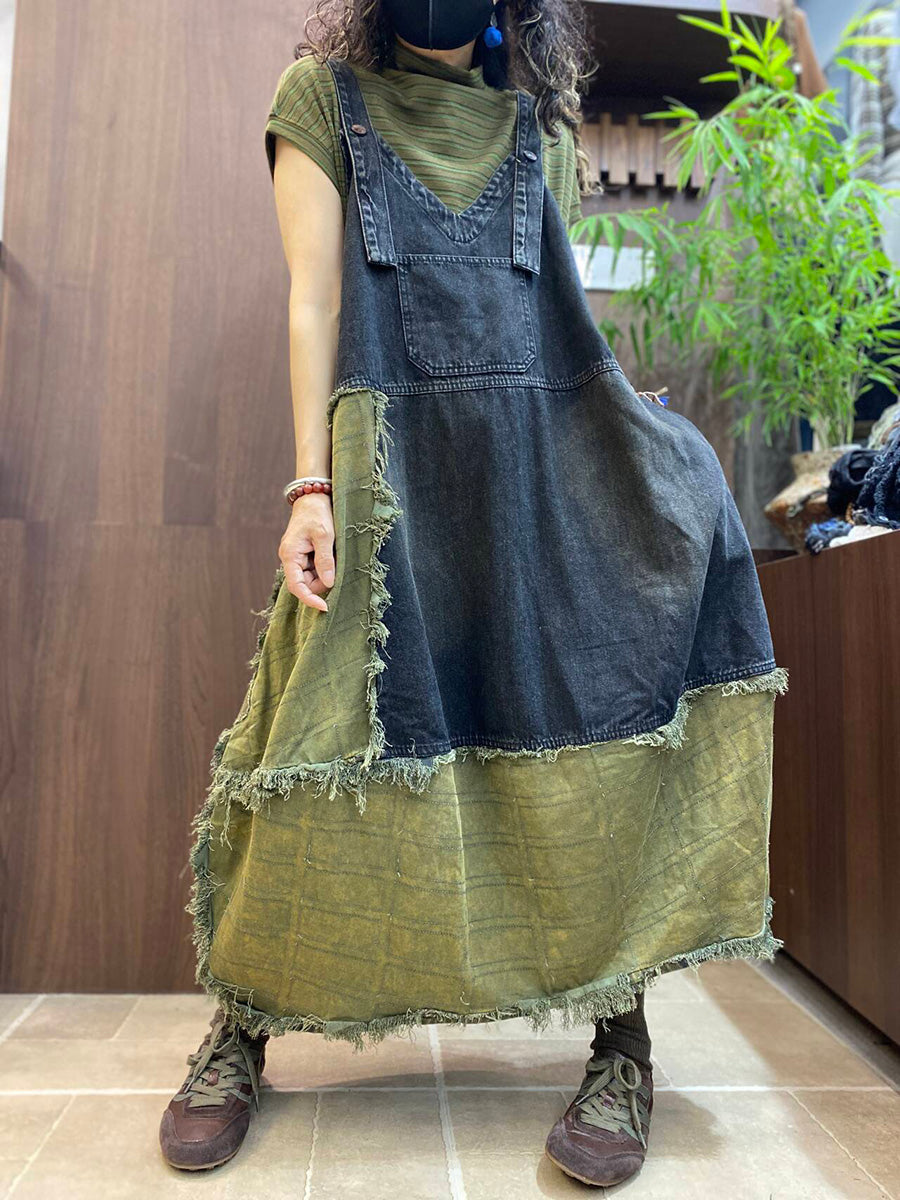 denim jumper dress plus size Women Casual V-Neck Patchwork Raw Edge Overall – BUYKUD secret-sale How to dress up or friends on special Size:68L